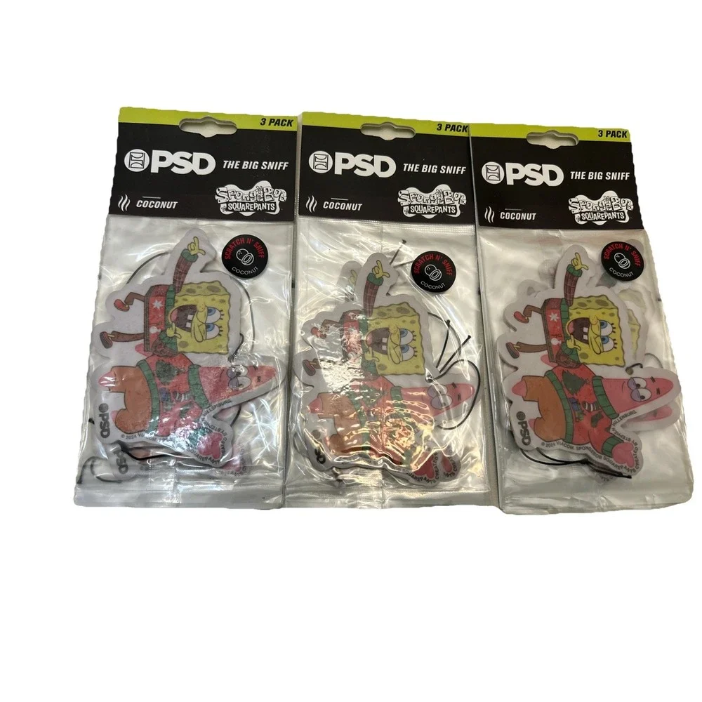 LOT OF 4Sponge Bob Squarepants Holiday Air Freshener 3 Pk Coconut/Pineapple